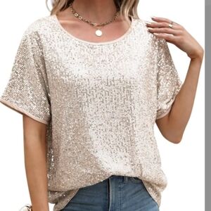 Studio Y Gold Sequin Short Sleeve Top Size XS